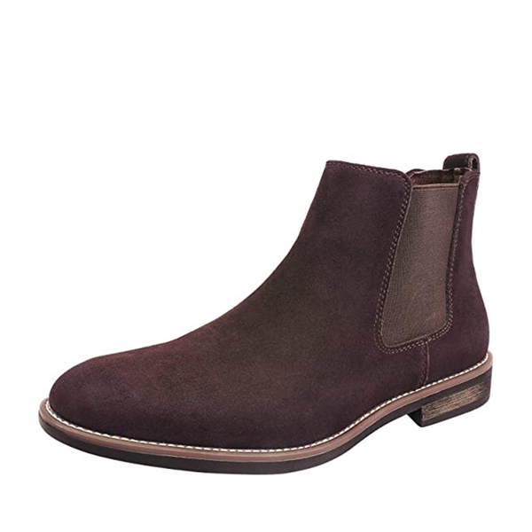 Men's Plain-Toe Suede Chelsea Boots - DARK BROWN -  0